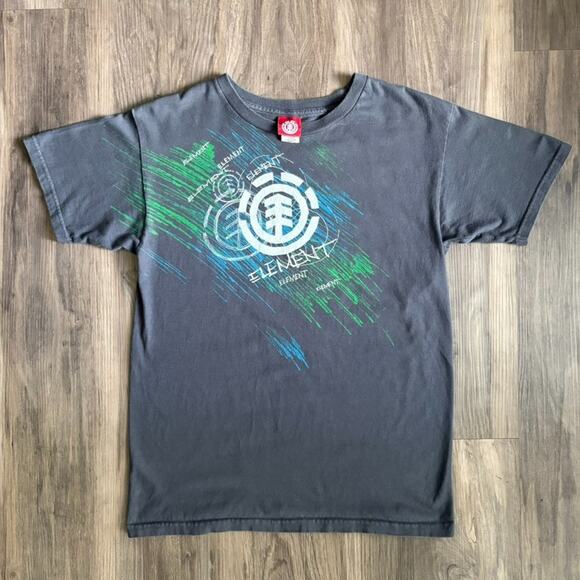 Vintage Y2K Element Skateboards T-Shirt Size S Gray Tribal Graffiti - Picture 1 of 4